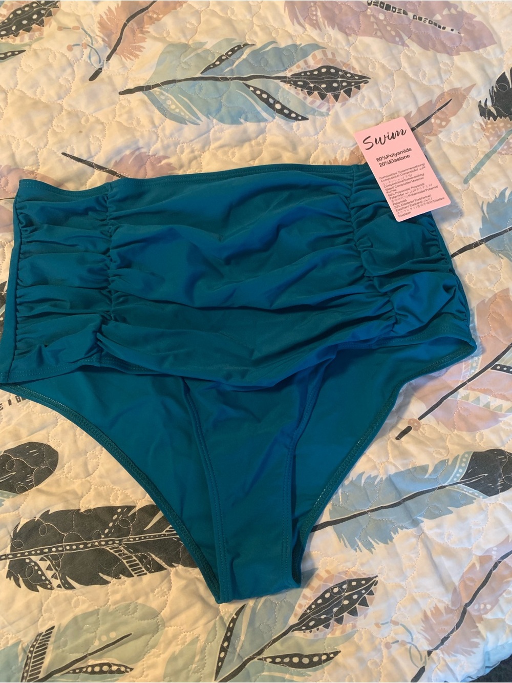 Women’s Teal Bikini Bottom with Slimming Rouching on Sides